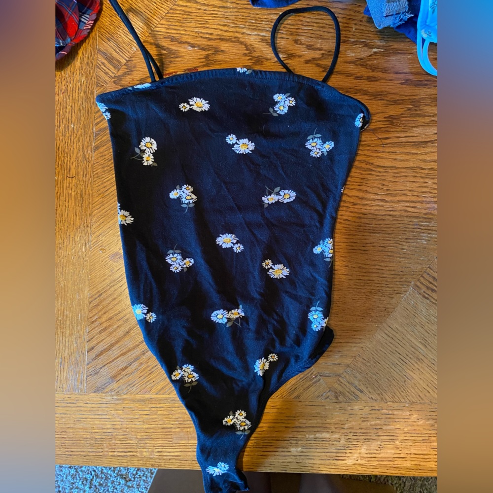 Black sun flower tank top bodysuit XS